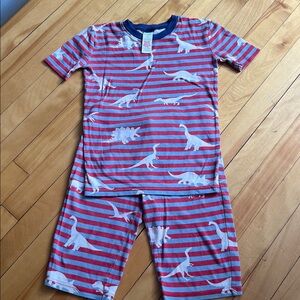 Mini Boden Red and Blue Dinosaur Short Pajama Set